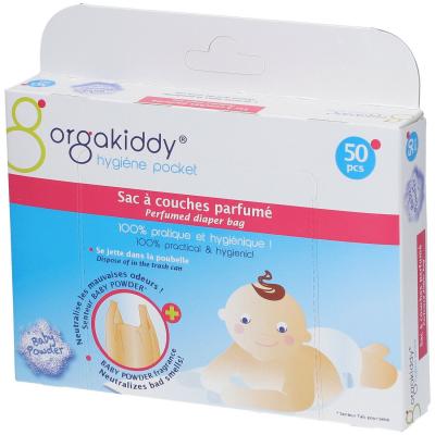 ORGAKIDDY Sac&agrave;couches parfum&eacute;senteur Baby powder paquet de 50 sacs