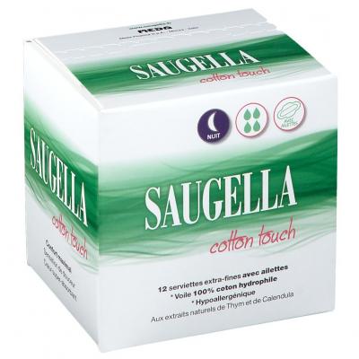 Saugella Cotton Touch - Serviettes extra-fines nuit, 12 unit&eacute;s