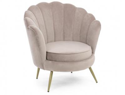 Fauteuil corolle Giliola gris beige (velours + laiton) - Bizzotto