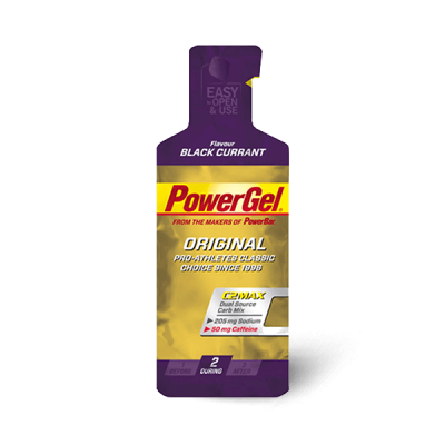 Gel PowerBar PowerGel Original 24x41gr Black Currant - gris/jaune