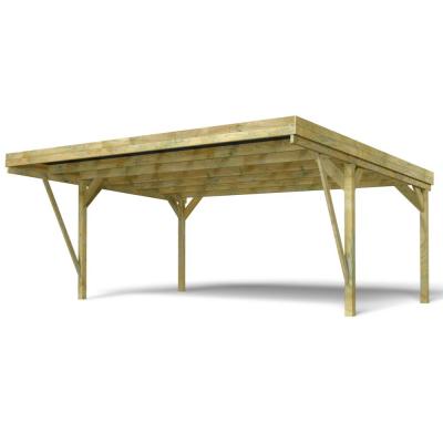 Carport bois trait&eacute; DOUBLE VICTOR DESIGN 2 voitures 6,04x5,12x2,74m