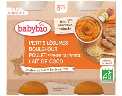 BabyBio Petit Legumes Boulghour Poulet Coco 8M+ Bio 2x200g