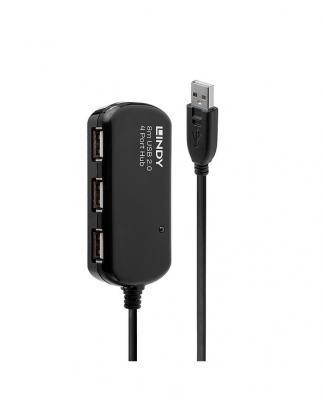 LINDY Rallonge Active USB 2.0 Pro avec Hub 4 Ports 8m, Noir