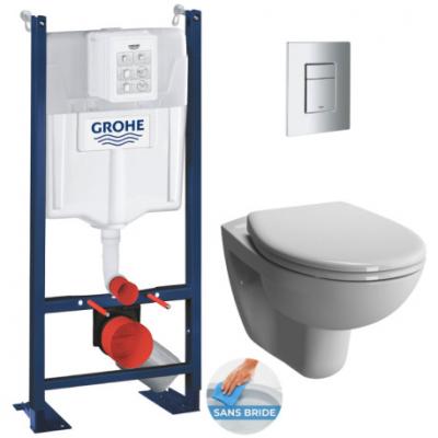 Pack WC B&acirc;ti Autoportant Rapid SL + WC sans bride Vitra Normus + Abattant softclose + Plaque chrome