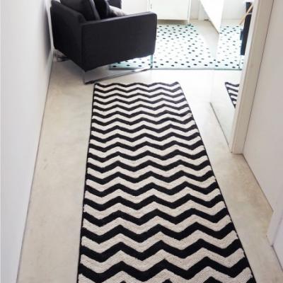 Tapis coton motif zig zag - noir blanc - 80 x 230