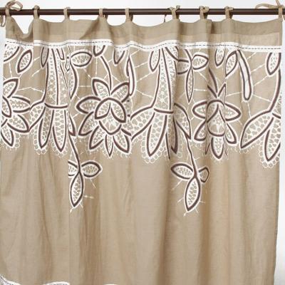 Thedecofactory - ange - Rideau en coton couleur lin et blanc &agrave; motifs floraux 140x250