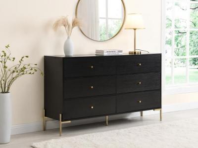Commode 6 tiroirs - MDF et m&eacute;tal - Noir et dor&eacute; - MILAVIA de Pascal Morabito