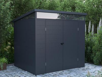 Abri de jardin en r&eacute;sine gris anthracite 4 m&sup2; avec plancher - MINARO