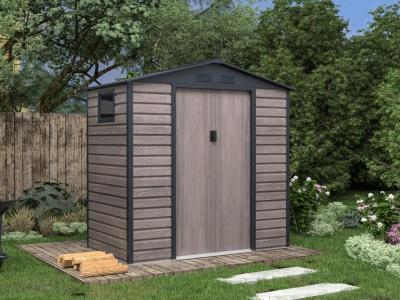 Abri de jardin m&eacute;tal en acier galvanis&eacute; effet bois gris 2,79 m&sup2; - ADELMO