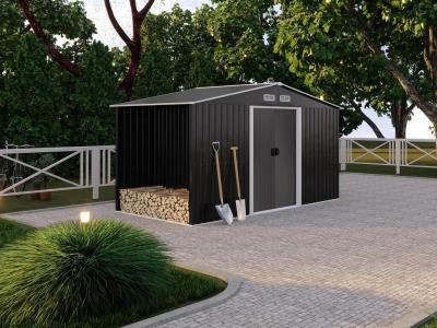 Abri de jardin m&eacute;tal avec abri b&ucirc;che en acier galvanis&eacute; gris 6,7 m&sup2; LERY
