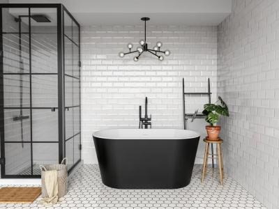 Baignoire &icirc;lot ovale - VENTE-UNIQUE - APOGON - 180L - Noir - Acrylique