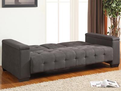 Canap&eacute; 3 places clic-clac en microfibre DEVONSHIRE avec tablette centrale rabattable - Gris