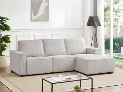 Canap&eacute; d'angle droit relax &eacute;lectrique en velours cotel&eacute; gris clair AMELIO