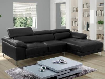 Vente-unique Canap&eacute; d'angle en cuir SOLANGE - Noir - Angle droit
