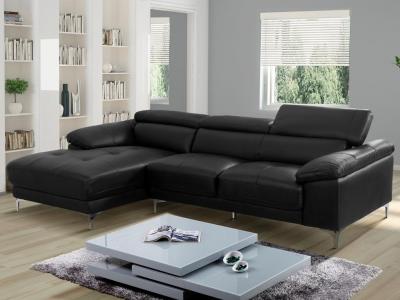 Vente-unique Canap&eacute; d'angle en cuir SOLANGE - Noir - Angle gauche