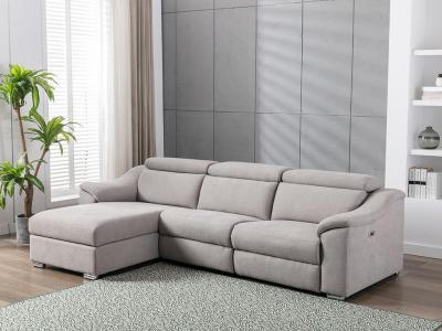 Canap&eacute; d'angle relax &eacute;lectrique en tissu gris clair PEDRERA - Angle gauche