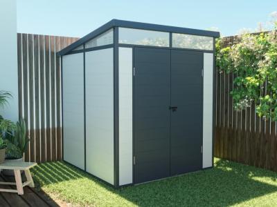 Abri de jardin en r&eacute;sine gris 3,65m&sup2; avec plancher - MINARO