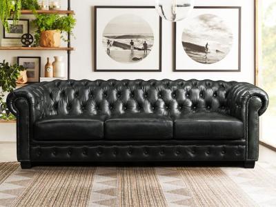 Canap&eacute; chesterfield 4 places BRENTON 100% cuir de buffle - Vert empire