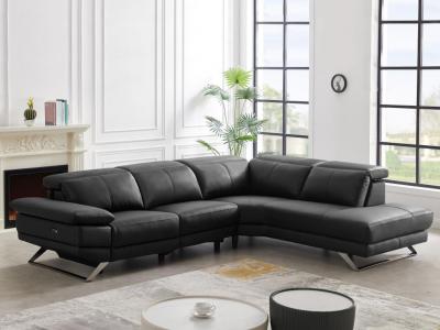 Canap&eacute; d'angle droit relax &eacute;lectrique en cuir de vachette noir PUNO II