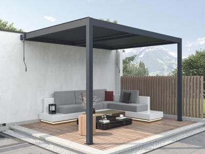 Pergola adoss&eacute;e bioclimatique en aluminium avec lames orientables 11,85 m&sup2; - MANDELLO