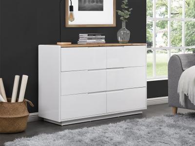 Vente-Unique Commode AMANI - 6 tiroirs - MDF - Blanc laqu&eacute; et Ch&ecirc;ne