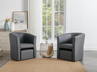 Vente-unique - Fauteuil Cabriolet et Pouf en Simili Gris Jovana