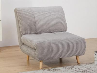 Fauteuil convertible en velours c&ocirc;tel&eacute; PALULA - Gris clair