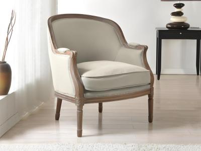 Vente-unique - Fauteuil en Lin Alienor - Cr&egrave;me