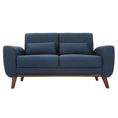 Miliboo Canap&eacute; scandinave 2 places tissu bleu et bois fonc&eacute; EKTOR