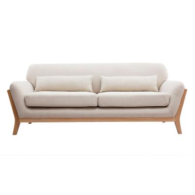 Miliboo Canap&eacute; scandinave 3 places en tissu beige et bois clair YOKO