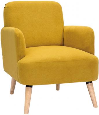 Fauteuil scandinave en tissu effet velours jaune moutarde et bois clair ISKO