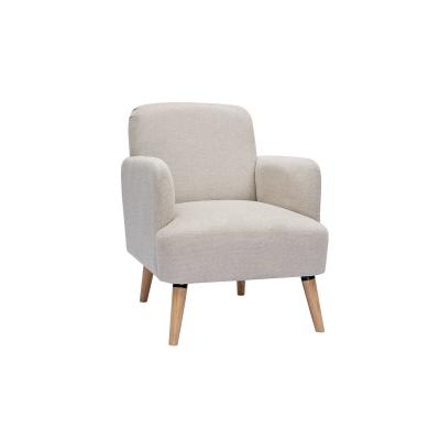 Miliboo - Fauteuil scandinave en tissu effet velours textur&eacute; beige et bois ISKO