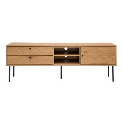 Meuble TV finition bois clair ch&ecirc;ne et pieds m&eacute;tal noir L160 cm PERNELLE