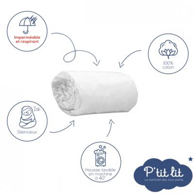 Drap housse b&eacute;b&eacute; al&egrave;se 2 en 1 coton imperm&eacute;able blanc 60x120 cm