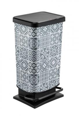 Poubelle cuisine Paso 40L d&eacute;cor carreau ciment h67,6 cm