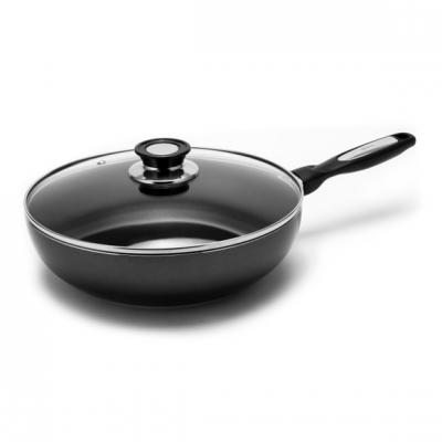 Wok avec couvercle &agrave; induction rev&ecirc;tu anthracite 28cm
