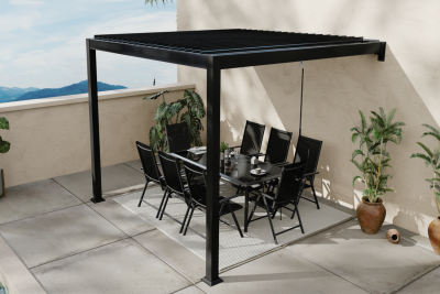 AGADIR - pergola bioclimatique adoss&eacute;e gris fonc&eacute; 3x3 m