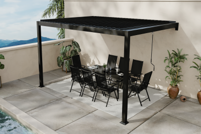 CONCEPT USINE Pergola bioclimatique adoss&eacute;e AGADIR 3x4m - Gris fonc&eacute;