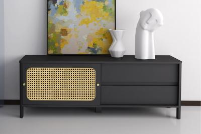 Bali - meuble tv 120 cm en bois noir et cannage