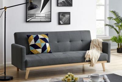 Canap&eacute; convertible 3 places en tissu gris fonc&eacute; pieds noirs LEON