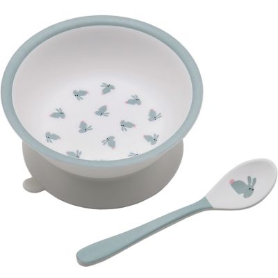 Bol ventouse avec cuill&egrave;re b&eacute;b&eacute; Petit Jour Les Lapins
