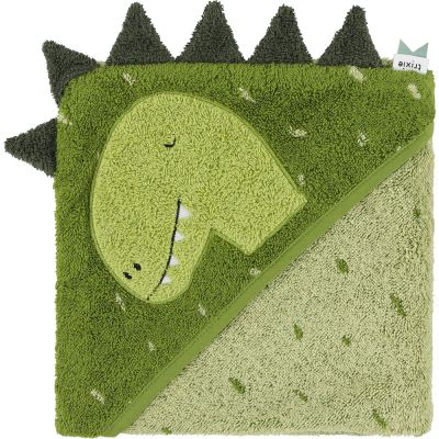 Trixie Baby - Cape de Bain en Coton Biologique 75x75cm Serviette &agrave; Capuche pour B&eacute;b&eacute; (Mr. Dino)