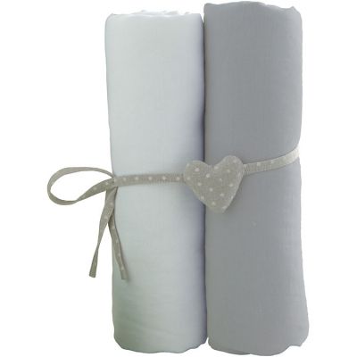 Lot de 2 draps housse blanc / gris 70 x 140 cm - babycalin