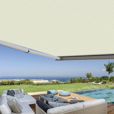 Store banne coffre int&eacute;gral 4,5 x 3,5 m motoris&eacute; et manuel ext&eacute;rieur pour terrasse - &Eacute;cru