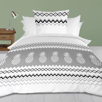 Parure de couette Ananas - Microfibre - 140 x 200 cm - Gris