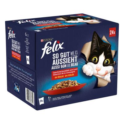 Felix ""Tendres Effil&eacute;s"" en gel&eacute;e 24 x 85 g - s&eacute;lection &agrave; la viande