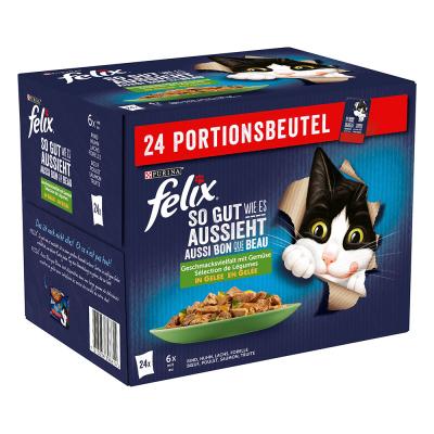 Felix ""Tendres Effil&eacute;s"" en gel&eacute;e 24 x 85 g - s&eacute;lection aux l&eacute;gumes