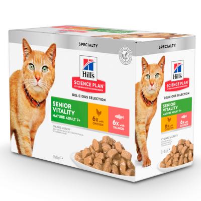 Hill's Science Plan Mature Adult 7+ Senior Vitality - poulet, saumon (12 x 85 g)