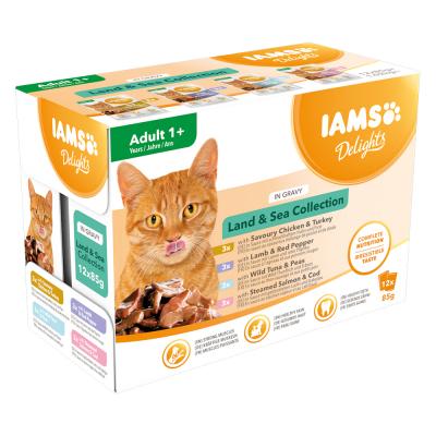 IAMS Delights Adult en sauce 12 x 85 g - lot mixte Terre & mer