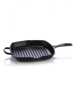 Le Creuset Skillet Gril en Fonte &Eacute;maill&eacute;e, Carr&eacute;, 26 cm, 2,86 kg, Noir Mat, 201832600